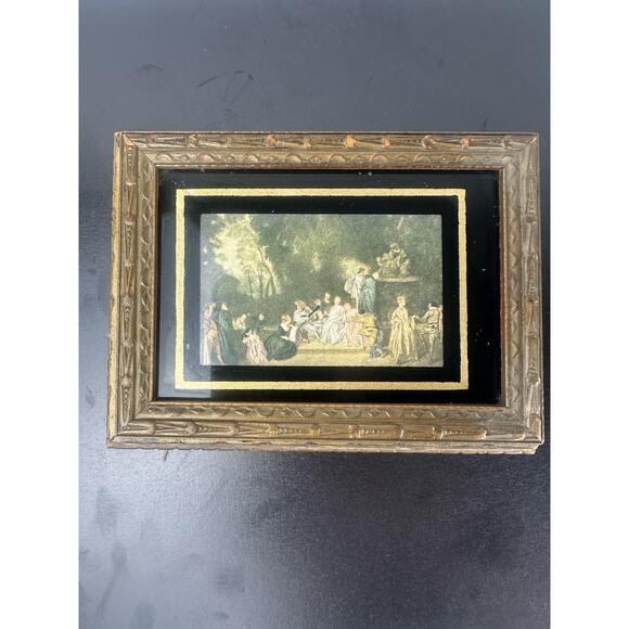 Unbranded Other - Jewelry Vanity Trinket Box Glass Top Victorian Scene Lid 1940's Antique